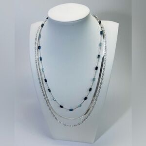 Unwritten Silver Multi-Layer Necklace with Blue Accents
